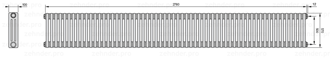 Схема (чертеж) Радиатор Zehnder Charleston 3057/60 №7610 Technoline TL